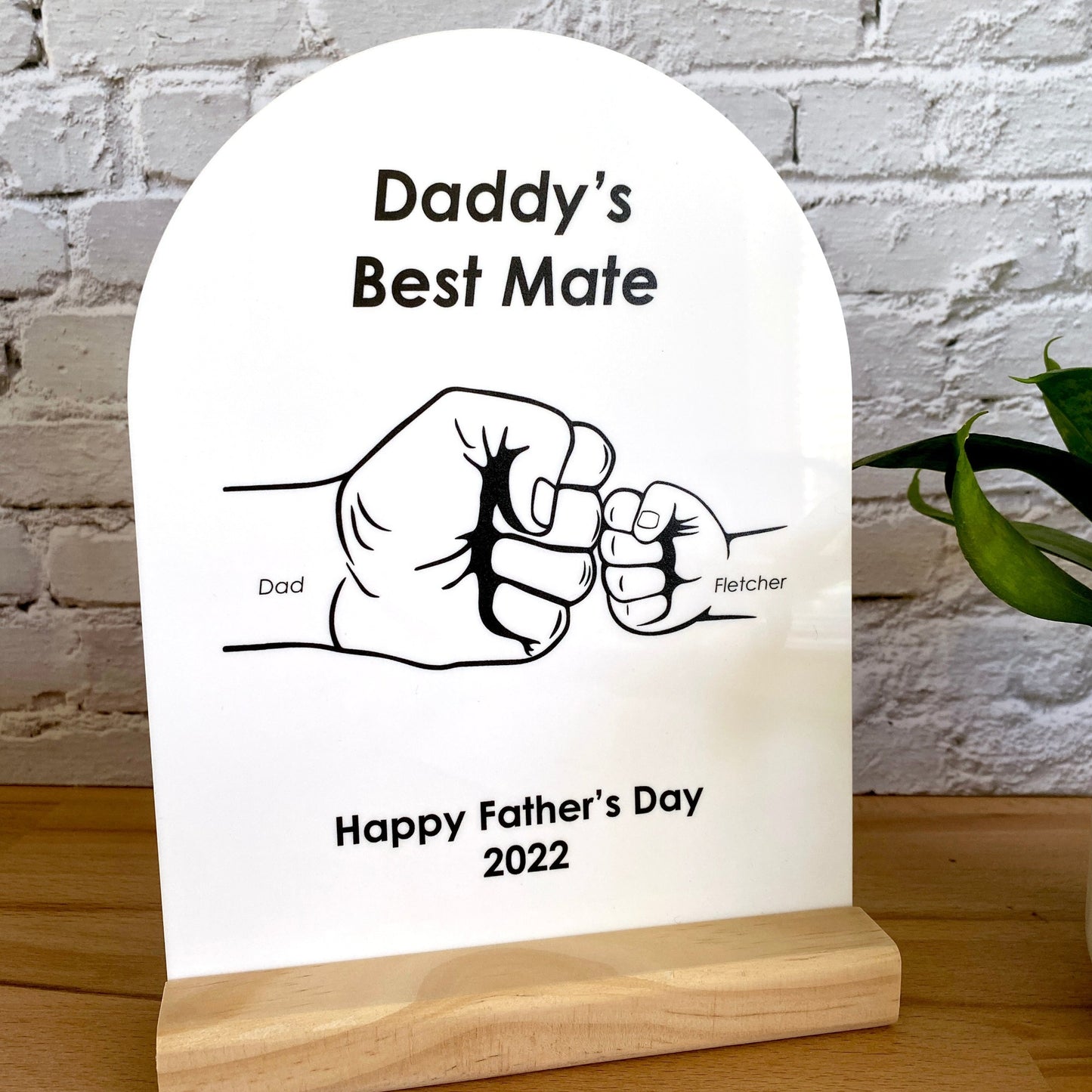 Father's Day Personalised Fist Bump Desk Plaque - UV Printed - Gift for Dad