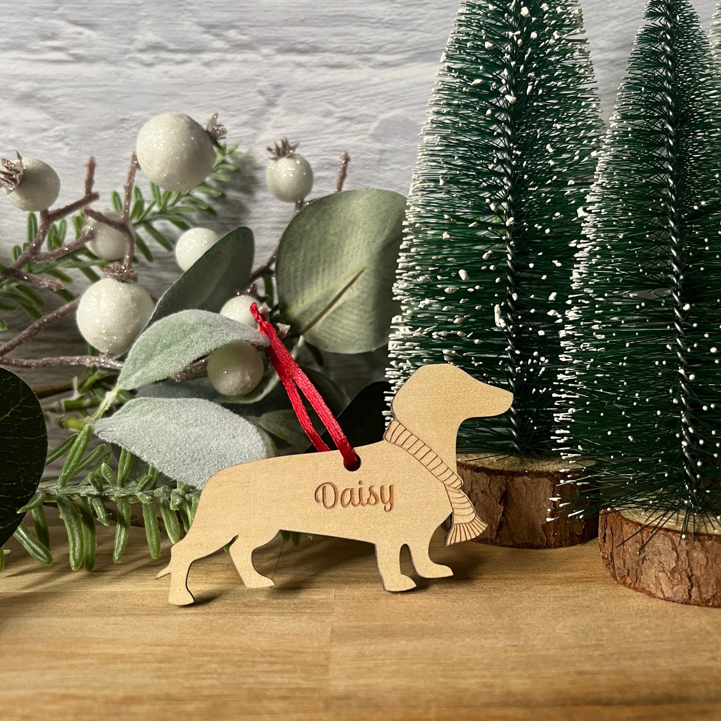 Dachshund - Personalised Wooden Dog Ornament.