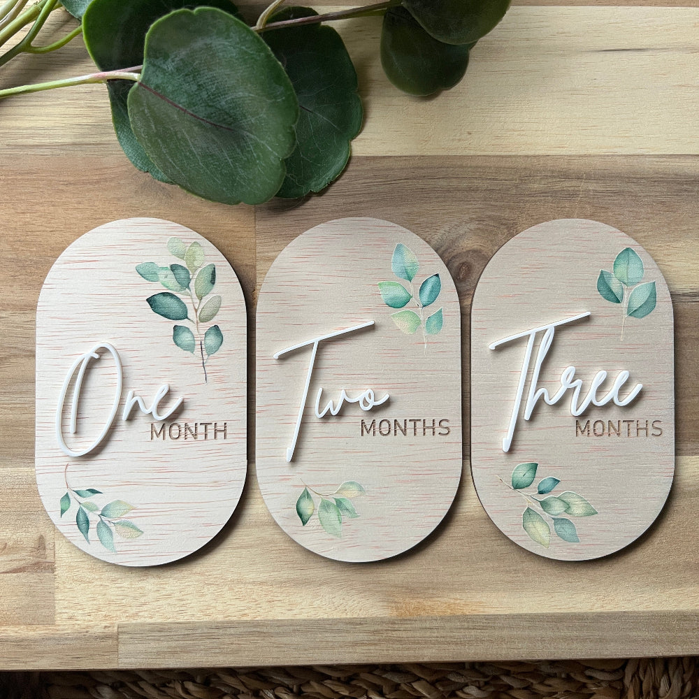 Baby Milestone Discs – UV Printed Wooden Oval Set - Botanicals