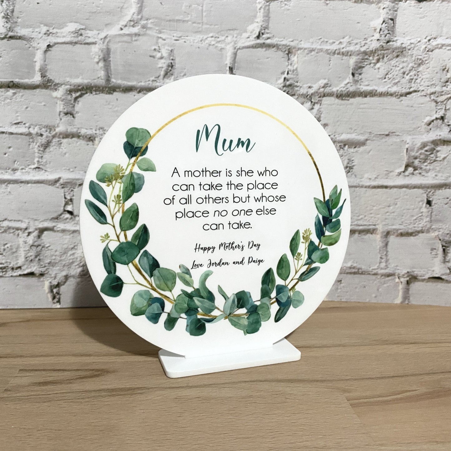 Mother's Day Personalised free standing plaque - UV printed
