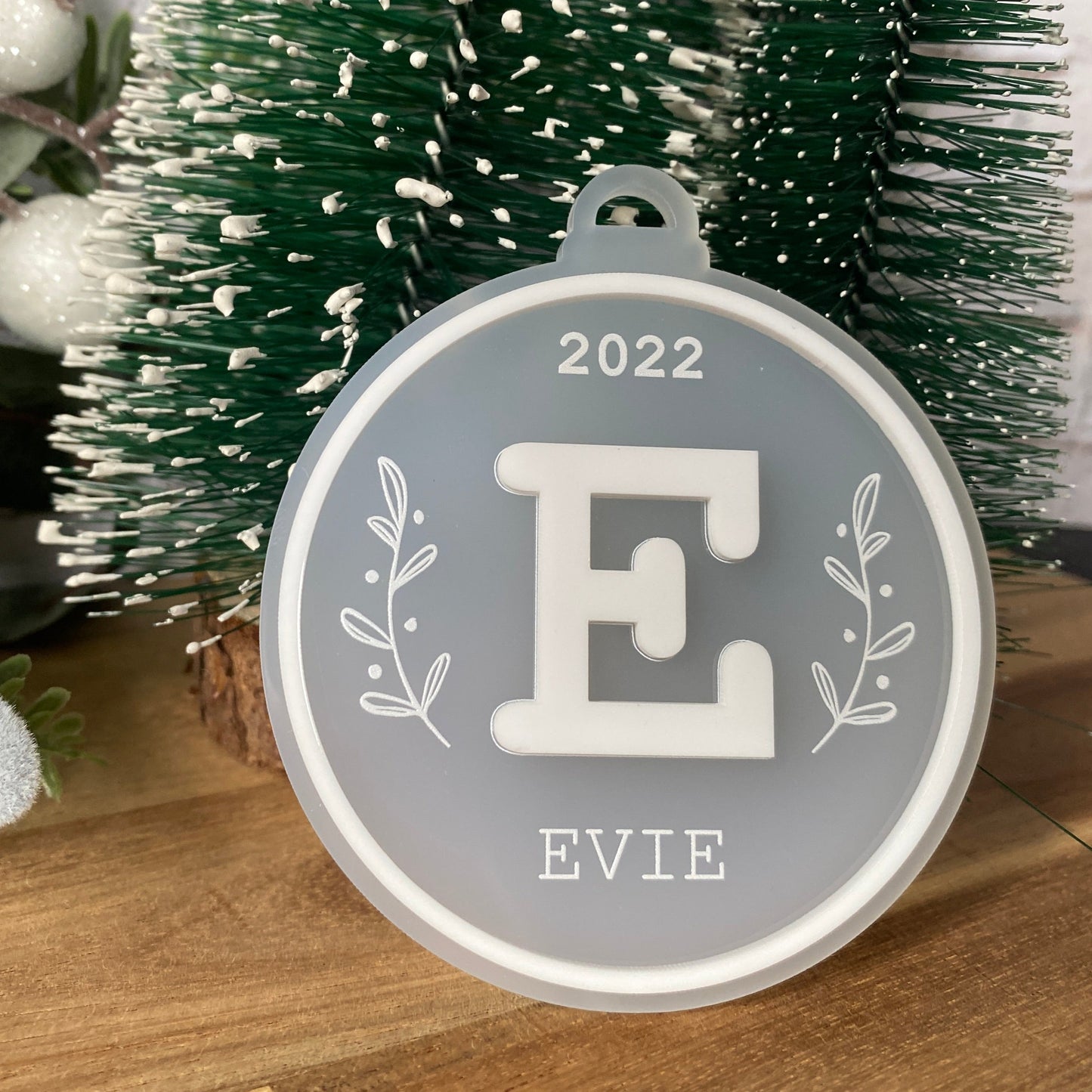 Personalised Acrylic Christmas Ornament - with initial and floral element
