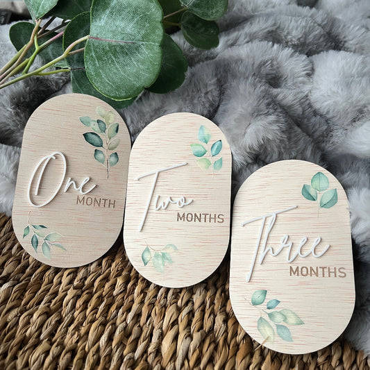 Baby Milestone Discs – UV Printed Wooden Oval Set - Botanicals
