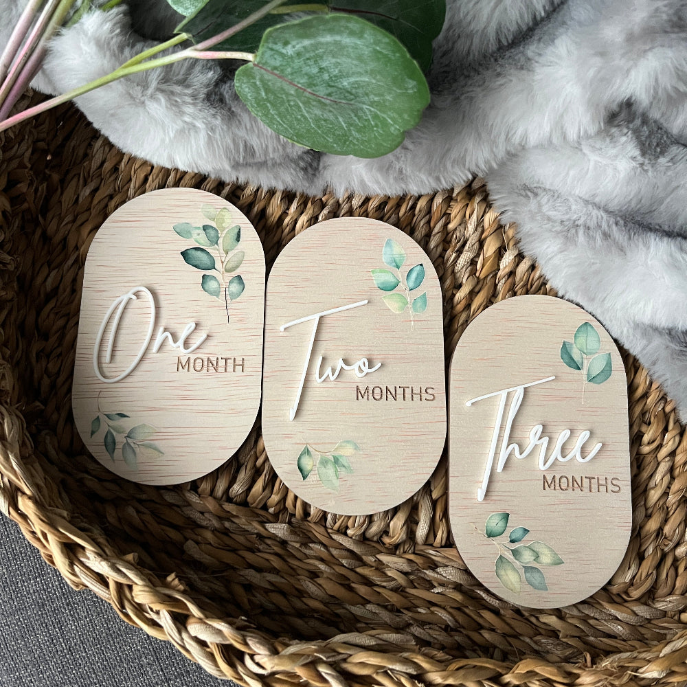 Baby Milestone Discs – UV Printed Wooden Oval Set - Botanicals