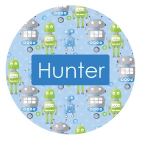 School bag tag personalised - robots