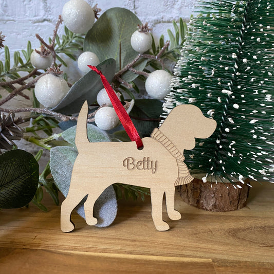 Beagle - Personalised Wooden Dog Ornament.