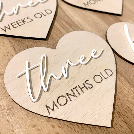 Baby Milestone Discs - Heart Shaped - Laser engraved with acrylic